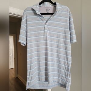 johnnie-O Light Blue and White Striped Polo Shirt